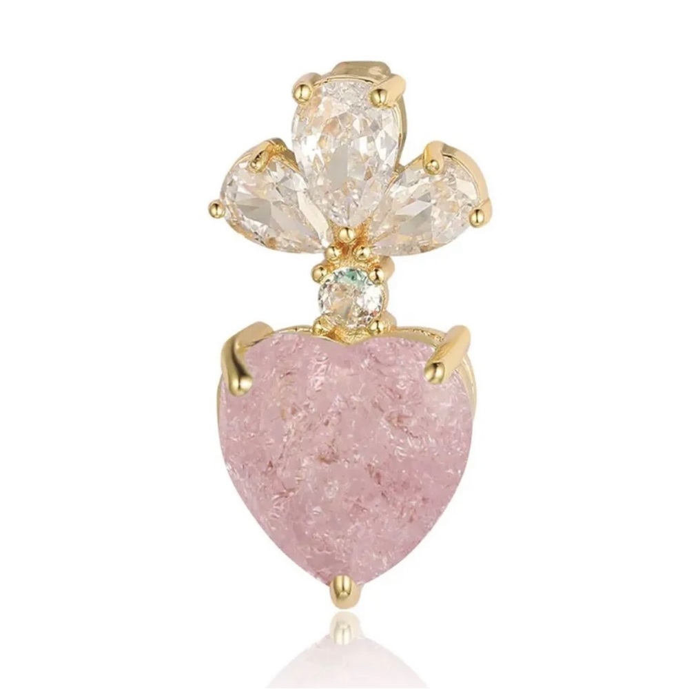 18K Gold Plated Brass Micro Pave Pink Heart Cubic Zirconia Pendant Only